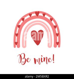 Valentinstag Regenbogen mit Herzen. Romantisches Element im Bo-Ho-Stil. Kindliche Vektor-Illustration für Poster, Aufkleber, Textil, Logo, Grußkarten Stock Vektor