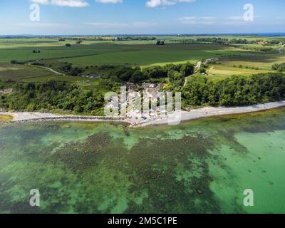 Vogelperspektive auf das Fischerdorf Vitt am Kap Arkona, Putgarten, Insel Rügen, Mecklenburg-Vorpommern, Deutschland Stockfoto