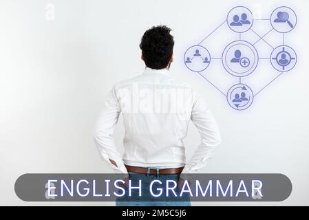 Konzeptionelle Beschriftung englische Grammatik. Die Kurse zum Geschäftsansatz decken alle Ebenen der englischen Sprache und des Schreibens ab Stockfoto