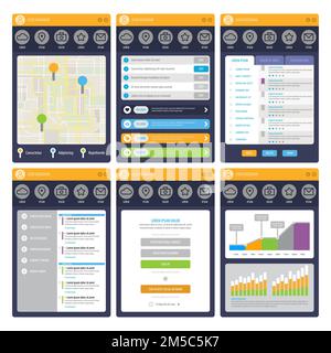 Flaches Design der mobilen Benutzeroberfläche. Web-Design-Elemente. Vektorset verschiedener Elemente, die für Benutzeroberflächenprojekte verwendet werden. Eps 10 Stock Vektor