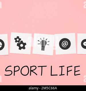 Schreiben mit Text „Sport Life“. Geschäftsansatz Sport oder andere körperlich aktive Aktivitäten im Freien Stockfoto