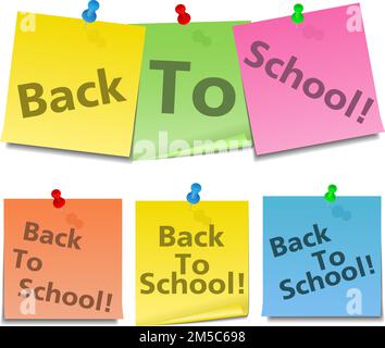 Text von Bacl zu Schule auf Haftnotizen Stock Vektor