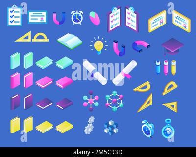 Modernes, flaches isometrisches Konzept von Online Education Icons. Einfach zu bearbeiten und anzupassen. Vektordarstellung Stock Vektor