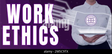 Text, der die Arbeitsethik für Inspiration zeigt. Konzeptfoto Eine Gruppe von Werten, die sich auf die Wichtigkeit der Arbeit konzentrieren Stockfoto