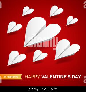 Illustration zum Valentinstag. Eine Gruppe von Weißpapierebenen, die herzförmig sind. Love-Message-Konzept. Vektor. Stock Vektor
