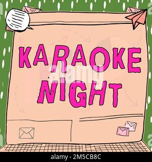 Inspiration mit dem Schild Karaoke Night. Business Idea Entertainment mit Instrumentalmusik, gespielt von einer Maschine Stockfoto