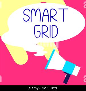 Text mit Inspiration Smart Grid. Die Bedeutung des Konzepts umfasst Betriebs- und Energiemaßnahmen einschließlich Zählern Stockfoto