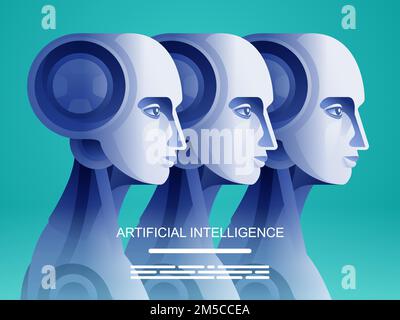 Künstliche Intelligenz Roboter vs. Human Vector Illustration Stock Vektor