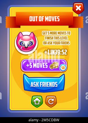 Spiel-UI. Der Bildschirm für Bewegungen ist verstrichen. Vector eps 10. Stock Vektor