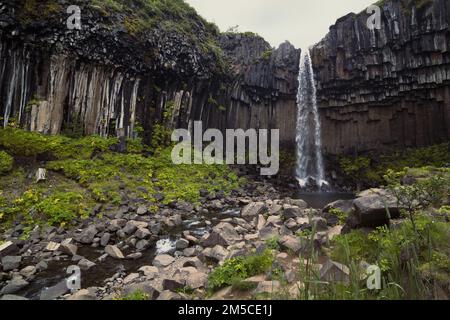 Svartifoss Wasserfall und Flusslandschaft Foto Stockfoto