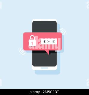 Benachrichtigungstaste und Passwort-Feldvektor für Mobiltelefon entsperrt, Konzept der Smartphone-Sicherheit, persönlicher Zugriff, Benutzerautorisierung, Anmeldung, Schutz Stock Vektor