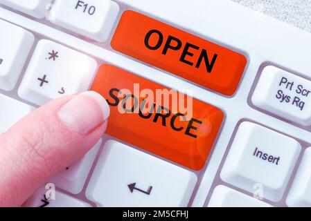 Konzeptionelle Beschriftung Open Source. Ein Wort, das auf Software geschrieben ist, die frei verfügbaren Originalquellencode aufweist Stockfoto