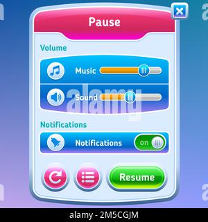Spiel-UI. Pause-Bildschirm. Vector eps 10. Stock Vektor