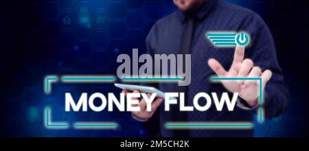 Begrifflicher Titel Geldfluss. Ein Wort für die Erhöhung oder Verringerung des Geldbetrags eines Unternehmens Stockfoto