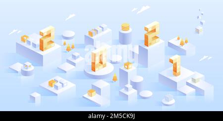 2021 Frohes neues Jahr. Neue innovative Ideen. Digitale Technologien. Isometrische Technologie für Neujahrsposter und -Banner. Vektordarstellung mit Stock Vektor