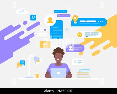 Netzwerke diskutieren soziale Netzwerke, Nachrichten, soziale Netzwerke, Chat Flat Vector Illustrations können für Webbanner, Infografiken und Hero Images verwendet werden. Stock Vektor