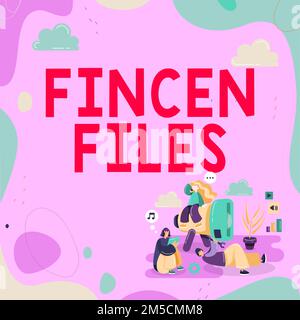 Textzeichen mit FinCEN-Dateien. Geschäftskonzepte Transaktionen mit finanziellen Vermögenswerten und Verbindlichkeiten Stockfoto