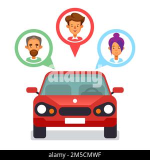 Symbol für das Teilen eines Autos mit flachen Figuren Vektordarstellung Stock Vektor