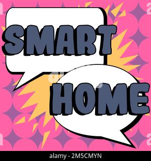 Konzeptionelle Beschriftung Smart Home. Internet Concept Automation System steuert Beleuchtung Klima Entertainment Systeme Stockfoto