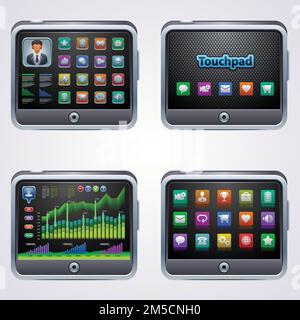 Touchscreen-Tablet-pc mit isolierten Symbolen auf weißem Hintergrund Stock Vektor