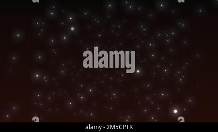 Glitzernde bewegliche Partikel. Partikel aus Bokeh auf dunkelrotem Hintergrund. Glitzernder Schnee. 3D-Rendern. Stockfoto