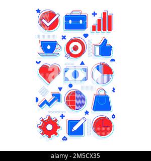 Geschäfts- und Finanzsymbole. Poster für Web, Druck, Banner. Infografiken zu Symbolen für lineare Vektoren. Stock Vektor