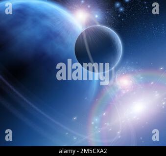 Zwei ringförmige Planeten. 3D-Rendering Stockfoto