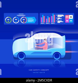 Das Auto der Zukunft Konzept. Anbindung an die Stadt und Infrastruktur. Stock Vektor