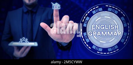 Konzeptionelle Anzeige englische Grammatik. Die Kurse zum Geschäftskonzept decken alle Ebenen der englischen Sprache und des Schreibens ab Stockfoto
