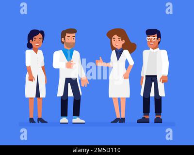 Healthcare People Group. Fachärzte mit Krankenschwester und Chirurg. Medizintechnisches Forschungsinstitut und ärztliches Personaldienstkonzept. Flachvec Stock Vektor