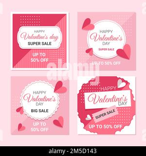 Satz quadratischer Banner für Valentinstag und Verkauf Stock Vektor
