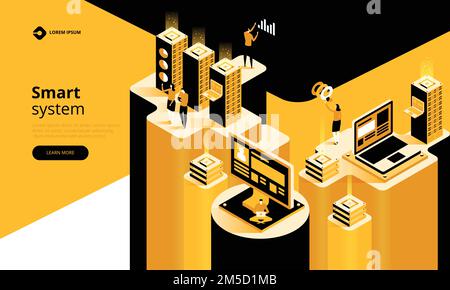 Intelligentes System. Abstraktes Technologiekonzept. Digitales Marketing, digitale Technologien. Isometrische Darstellung des Vektors Stock Vektor