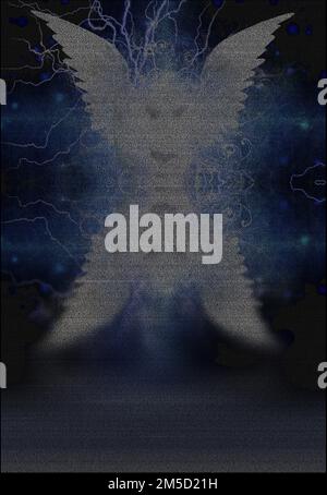 Die Flügel des weißen Engels spiegeln sich im Wasser wider. 3D-Rendering Stockfoto