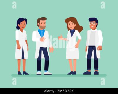 Healthcare People Group. Fachärzte mit Krankenschwester und Chirurg. Medizintechnisches Forschungsinstitut und ärztliches Personaldienstkonzept. Flachvec Stock Vektor