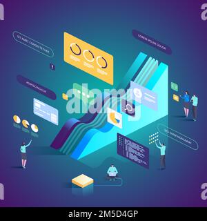 Expertenteam für Datenanalyse und Consulting Services. Isometrische Vektordarstellung für Landing-Page, Webdesign, Banner und Präsentation. Stock Vektor