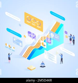 Expertenteam für Datenanalyse und Consulting Services. Isometrische Vektordarstellung für Landing-Page, Webdesign, Banner und Präsentation. Stock Vektor