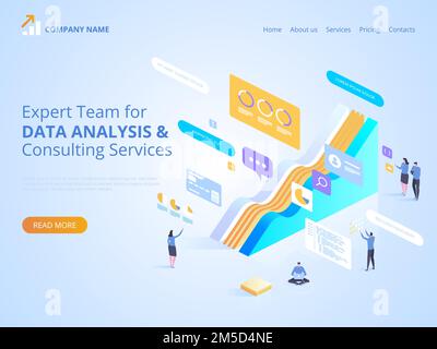 Expertenteam für Datenanalyse und Consulting Services. Isometrische Vektordarstellung für Landing-Page, Webdesign, Banner und Präsentation. Stock Vektor