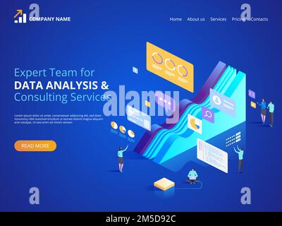 Expertenteam für Datenanalyse und Consulting Services. Isometrische Vektordarstellung für Landing-Page, Webdesign, Banner und Präsentation. Stock Vektor