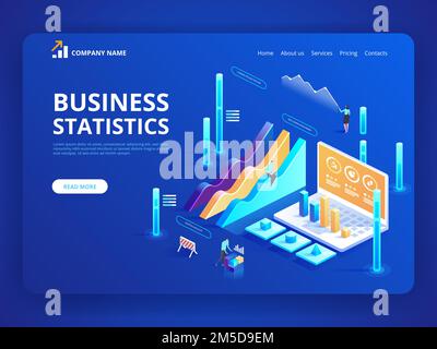 Statistiken und Geschäftsbericht. Konzept der Finanzverwaltung. Beratung zur Unternehmensleistung, Analysekonzept. Isometrische Infografiken für Stock Vektor
