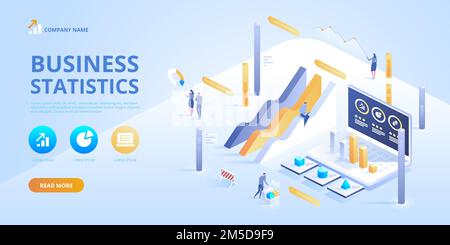 Statistiken und Geschäftsbericht. Konzept der Finanzverwaltung. Beratung zur Unternehmensleistung, Analysekonzept. Isometrische Infografiken für Stock Vektor