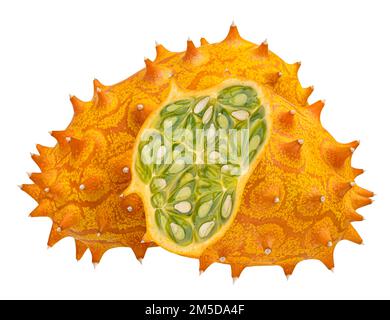 Kiwano isoliert auf weißem Hintergrund mit Beschneidungspfad Stockfoto