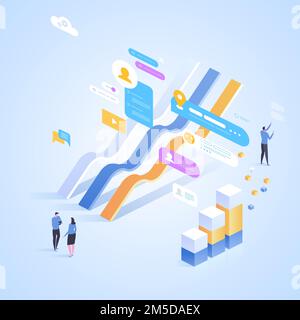 Digitale Investitionen. Online-Statistiken. Isometrische Vektordarstellung für Landing-Page, Webdesign, Banner und Präsentation. Stock Vektor