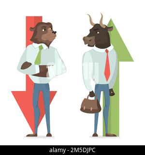 Bull-and-Bear-Konzeptdarstellung. Marktveränderungen, Handel und Geschäft. Stock Vektor