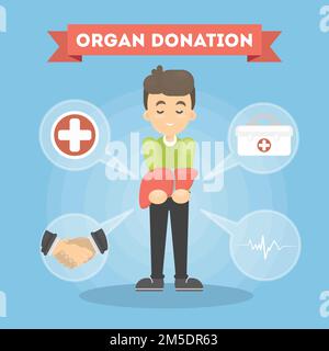 Organspender-Mann. Der Junge spendet den Menschen Leber. Stock Vektor