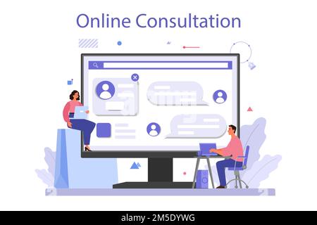 Online-Service oder -Plattform zur Markenerstellung. Präsentation des Designunternehmens für Marketingspezialisten und kreative Identität. Online-Konsultation. Flacher Vektor il Stock Vektor