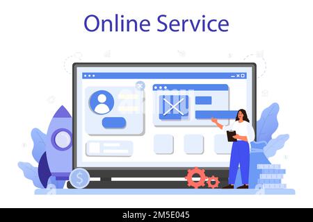 Business Boost Online-Service oder -Plattform. Erfolg im Unternehmen und im Privatleben. Geschäftsentwicklung und Gewinnsteigerung. Abbildung eines flachen Vektors Stock Vektor