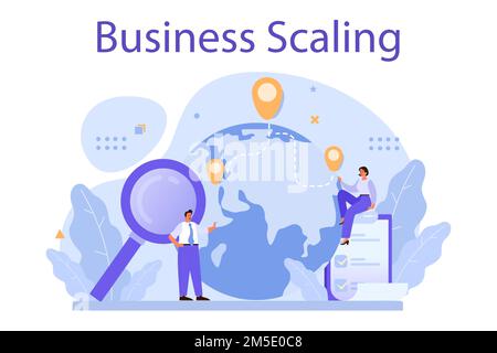 Konzept der Unternehmensskalierung. Expansion des Franchise-Geschäfts. Vorstellung von Unternehmenswachstum und -Expansion. Marketingstrategie und Produktwerbung. Vektor-Illustration Stock Vektor