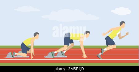 Startpunkt für Lauf. Mann bereitet sich auf die Flucht vor. Stock Vektor