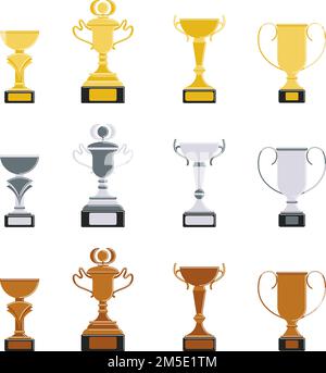 Verschiedene Programmierstationen auf weißem Hintergrund. Goldene, silberne und bronzefarbene Trophäen. Stock Vektor