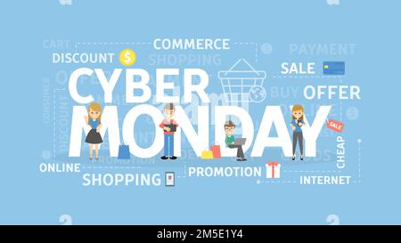 Cyber monday Konzeptdarstellung. Idee von Handel, Einkauf und Technologie. Stock Vektor